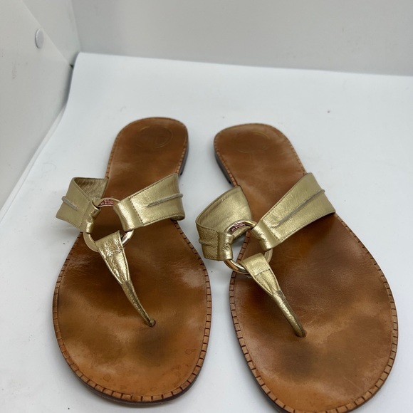 Lilly Pulitzer Via Palm Beach Leather Sandals Gold with Gold Ring 10 M - Picture 5 of 9